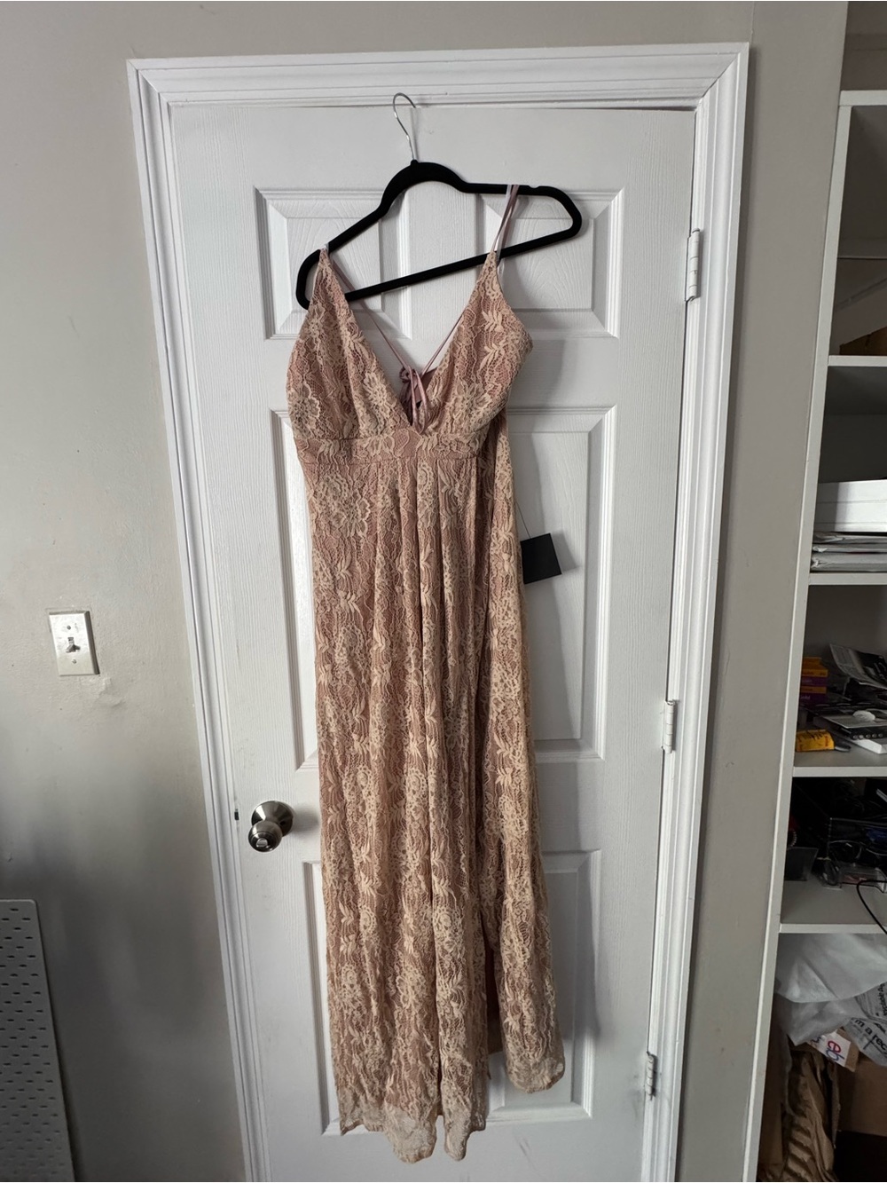 Lulu's Dusty Blush Lace Maxi Dress with Spaghetti Straps